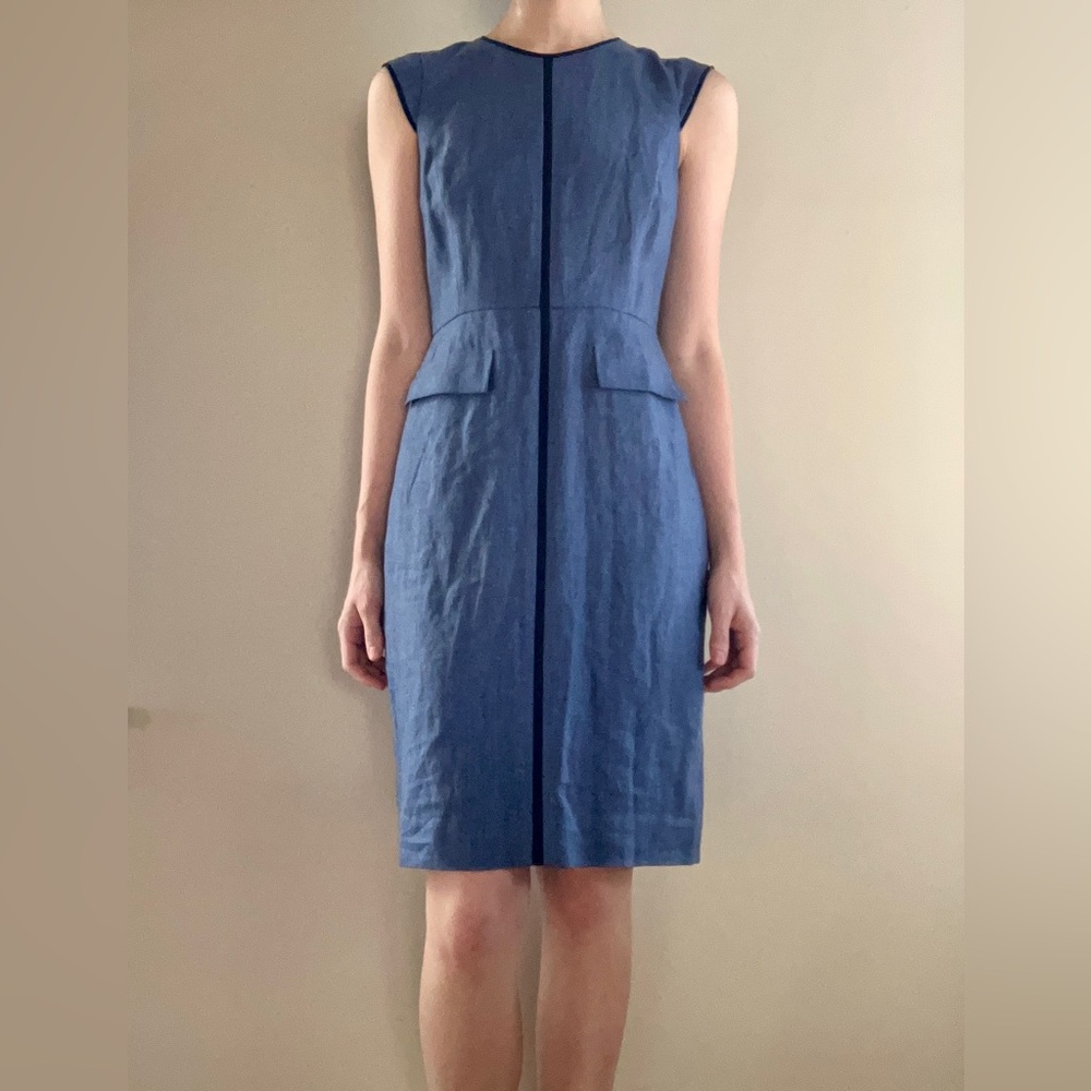 Blue linen shift dress, J. Crew